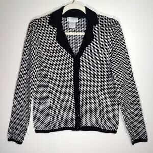 Vintage Talbots Silk Cotton Chevron Cardigan Knit Sweater M Preppy Old Money